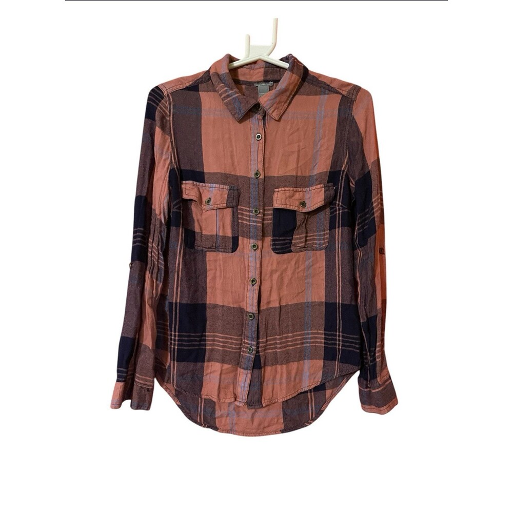 Charlotte Russe Women’s Flannel Shirt Size M Rust Plaid Button Down Boho Fall